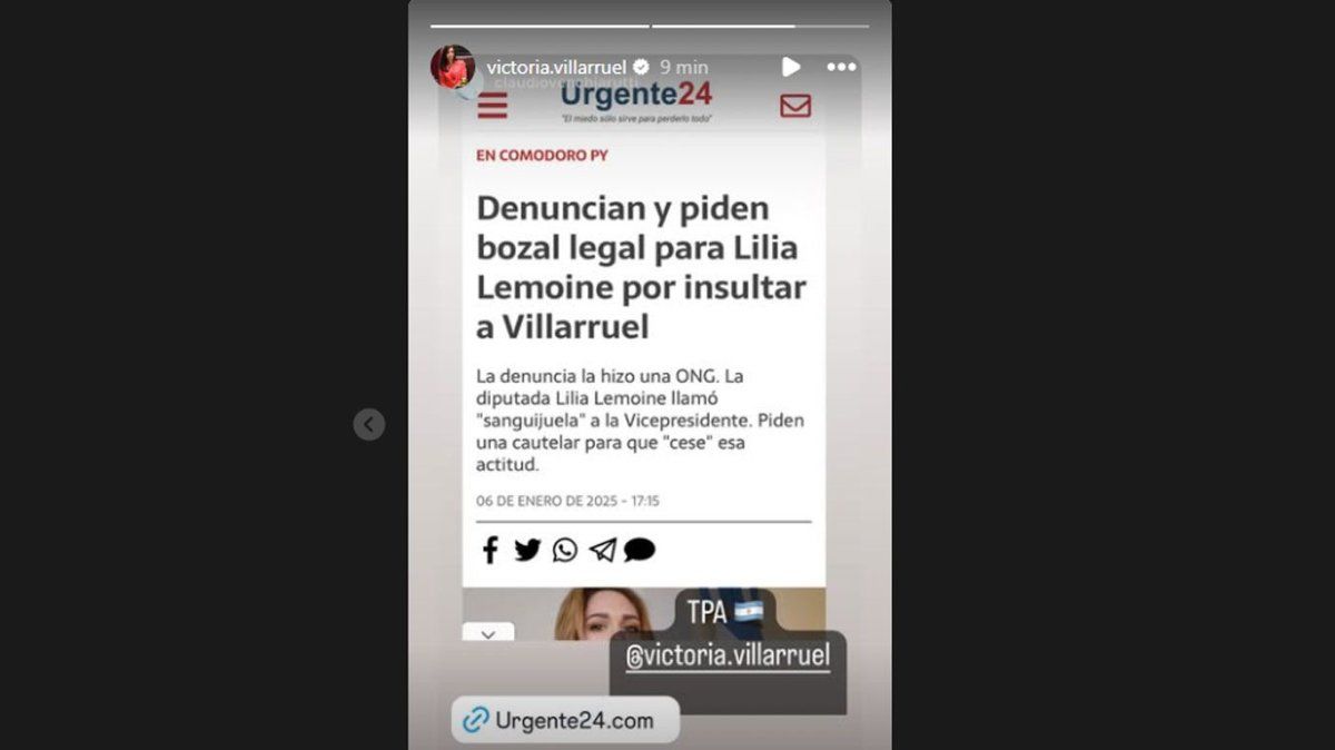La nota de Urgente24 compartida por la Vicepresidente en su cuenta de Instagram.