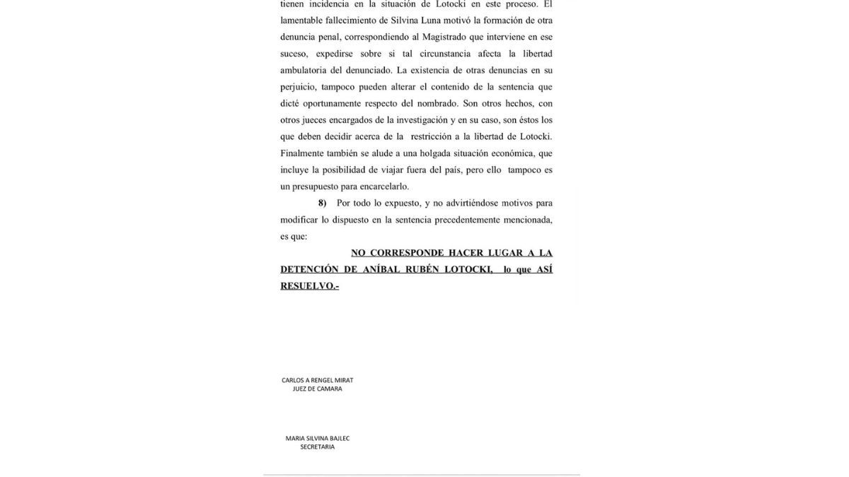 Aníbal Lotocki El tribunal rechazó otro pedido de detención