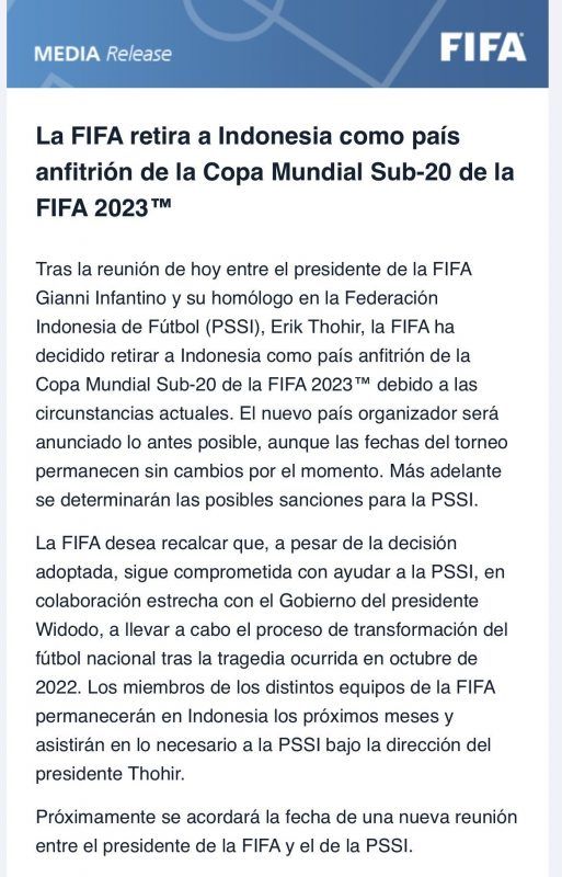 Comunicado oficial de FIFA.