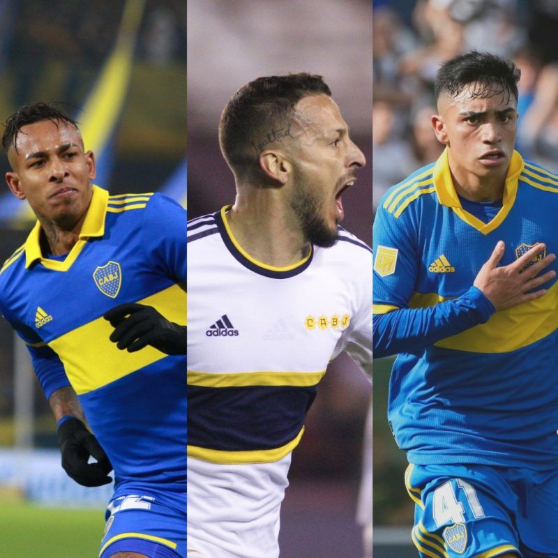 Sebastián Villa, Darío Benedetto y Luca Langoni: la delantera de Boca.