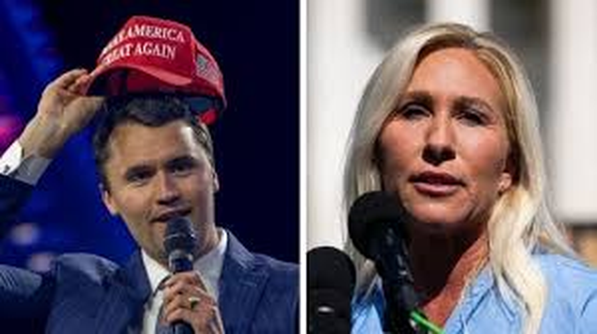 Charlie Kirk, asesinado en sepiembre del año pasado en Utah, y Marjorie Taylor Greene | GENTILEZA BLOOMBERG Charlie Kirk, asesinado en sepiembre del año pasado en Utah, y Marjorie Taylor Greene | GENTILEZA BLOOMBERG