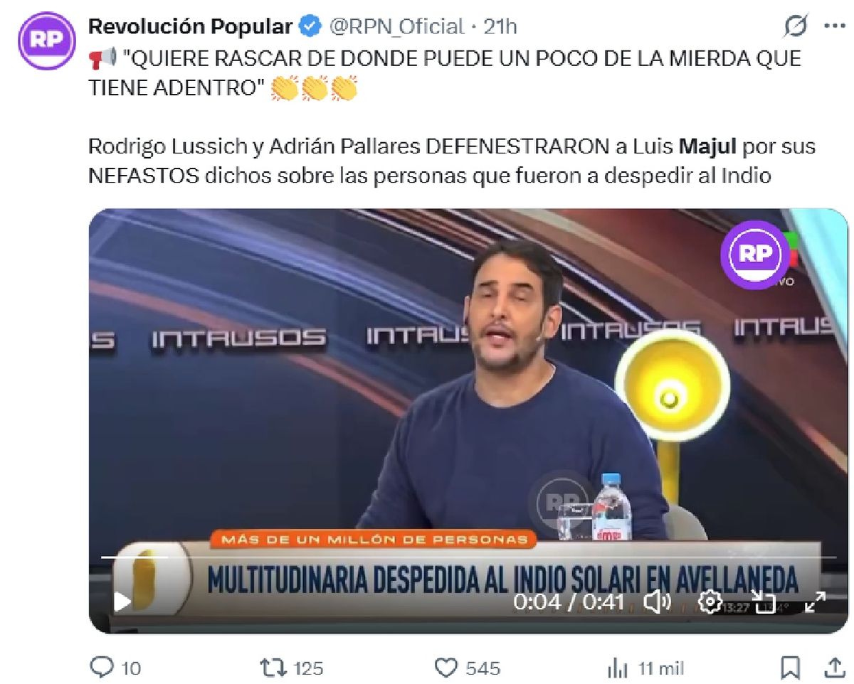 Desde Intrusos cruzaron a Luis Majul por sus dichos tras la muerte del Indio Solari. Desde Intrusos cruzaron a Luis Majul por sus dichos tras la muerte del Indio Solari.