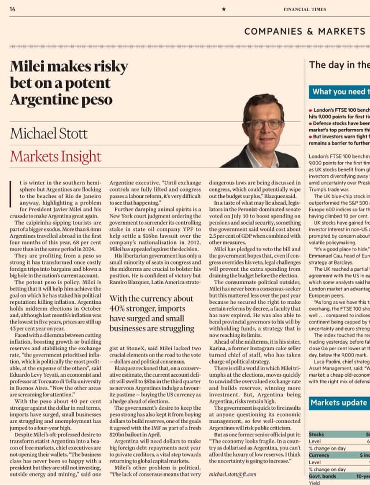 La columna de Michael Stott del Financial Times donde cuestiona que Karina Milei está a cargo de la estrategia política del partido de gobierno. La columna de Michael Stott del Financial Times donde cuestiona que Karina Milei está a cargo de la estrategia política del partido de gobierno.