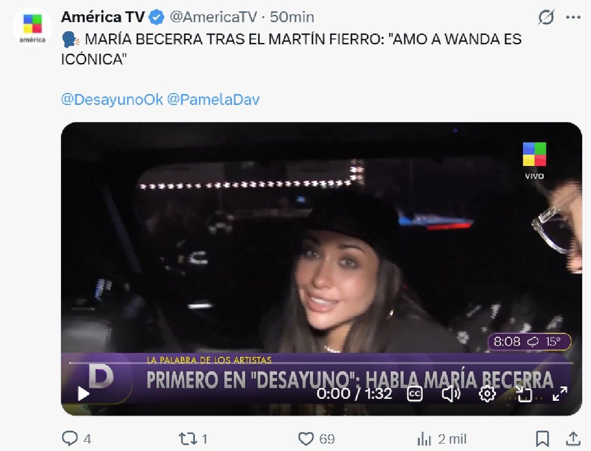 Mar&iacute;a Becerra se despach&oacute; en elogios cuando le preguntaron por Wanda Nara.