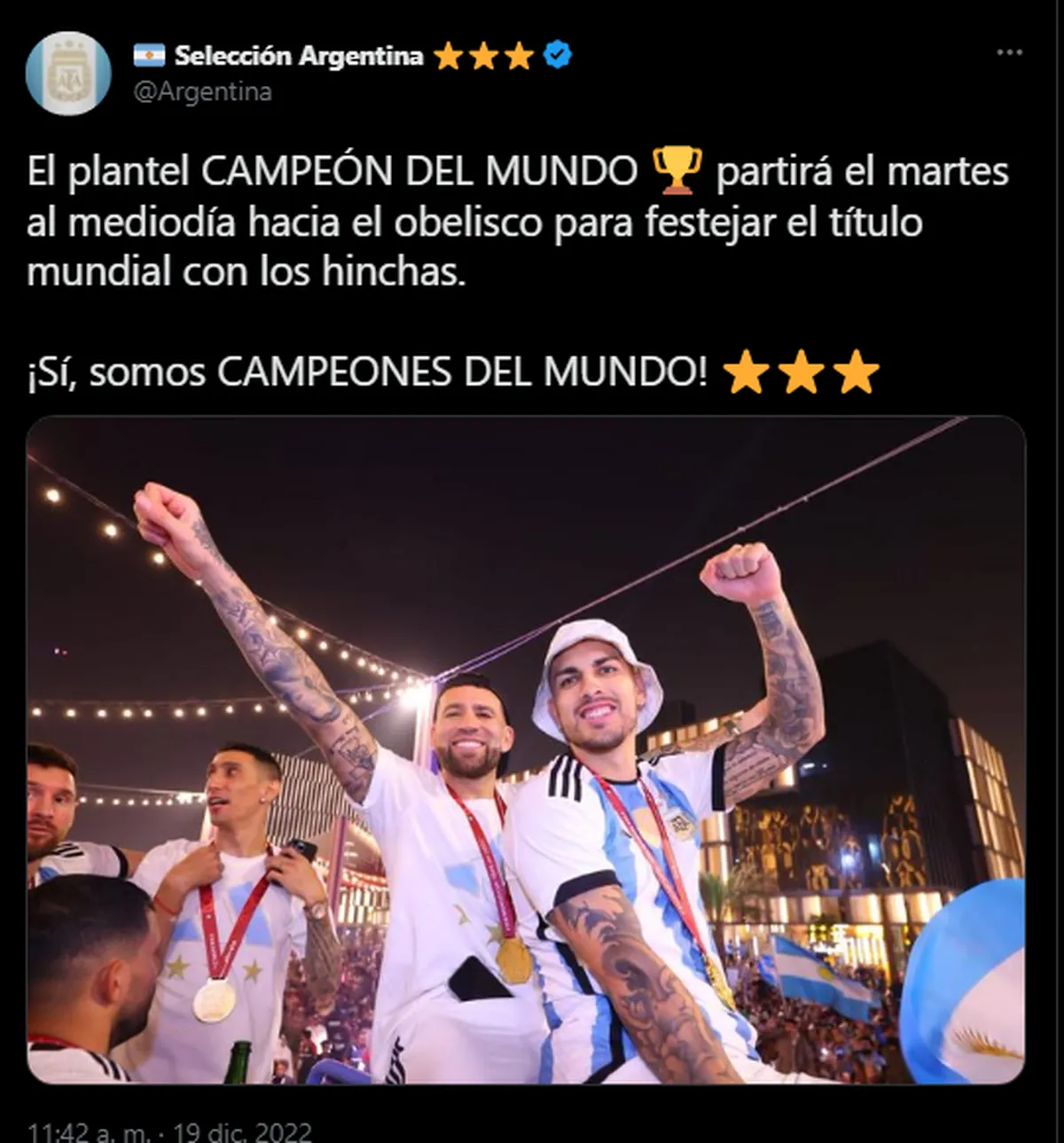 El tweet de la Selección Argentina, contando que el plantel Albiceleste elude a Alberto Fernández y a la Casa Rosada.