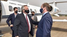 Alberto Fernández y Gustavo Bordet en una visita del Presidente a Entre Ríos. Foto: NA.&nbsp;