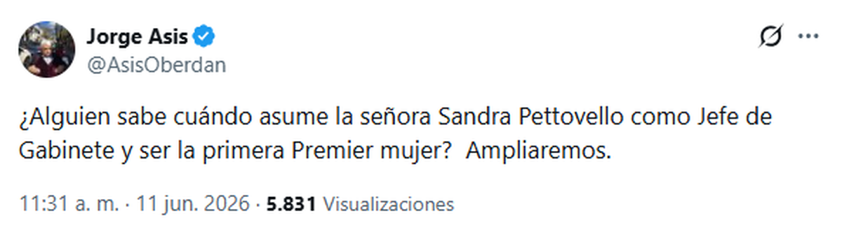 El 'Turco' Asís y una pregunta insidiosa para el Gobierno ¿será Sandra Pettovello? El 'Turco' Asís y una pregunta insidiosa para el Gobierno ¿será Sandra Pettovello?