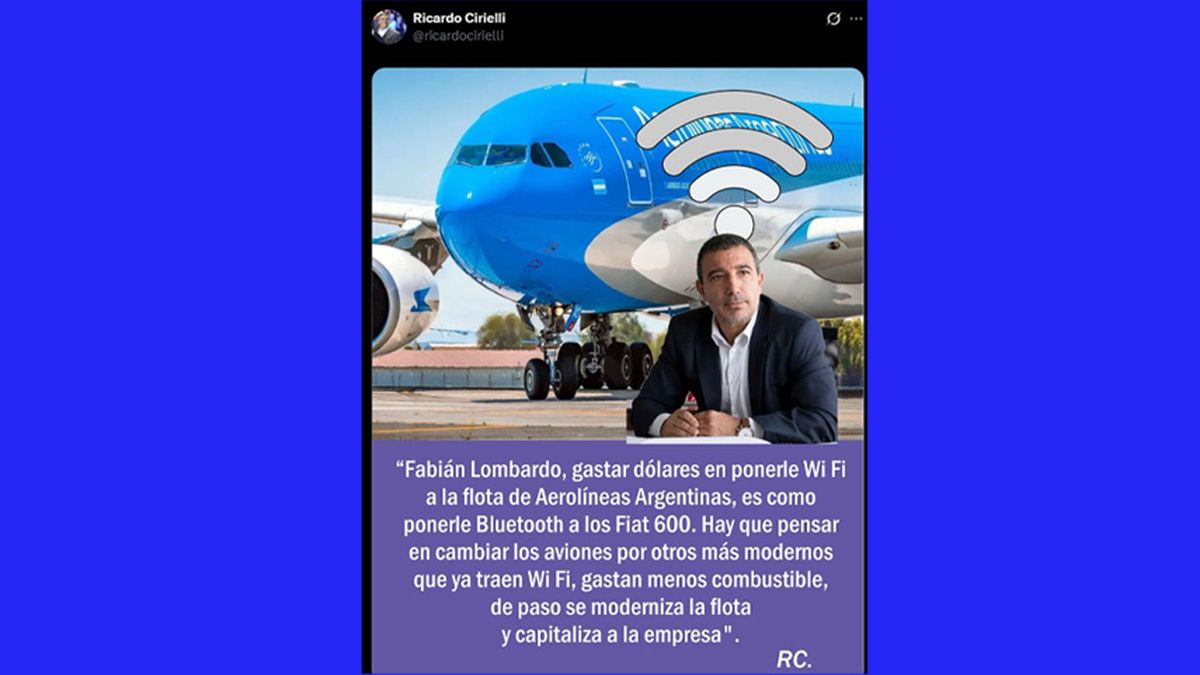 La crítica de Ricardo Cirielli en X. La crítica de Ricardo Cirielli en X. 