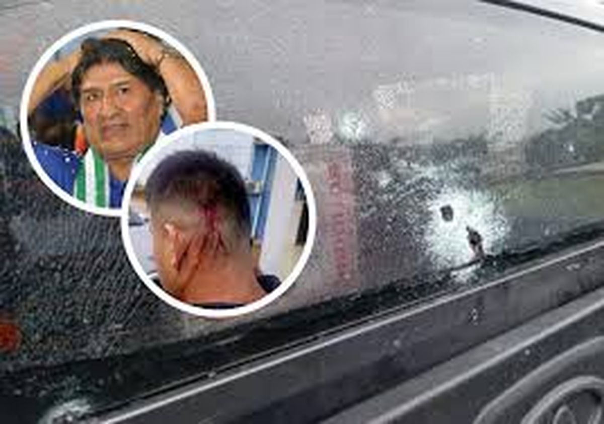 El vehículo de Evo Morales con daños por el supuesto atentado en contra El vehículo de Evo Morales con daños por el supuesto atentado en contra