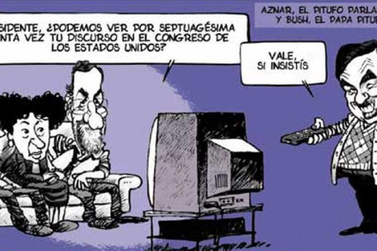 Sátira acerca del ego de José María Aznar, frente a sus 3 por entonces colaboradores Mariano Rajoy, Ana Palacio y Rodrigo Rato.