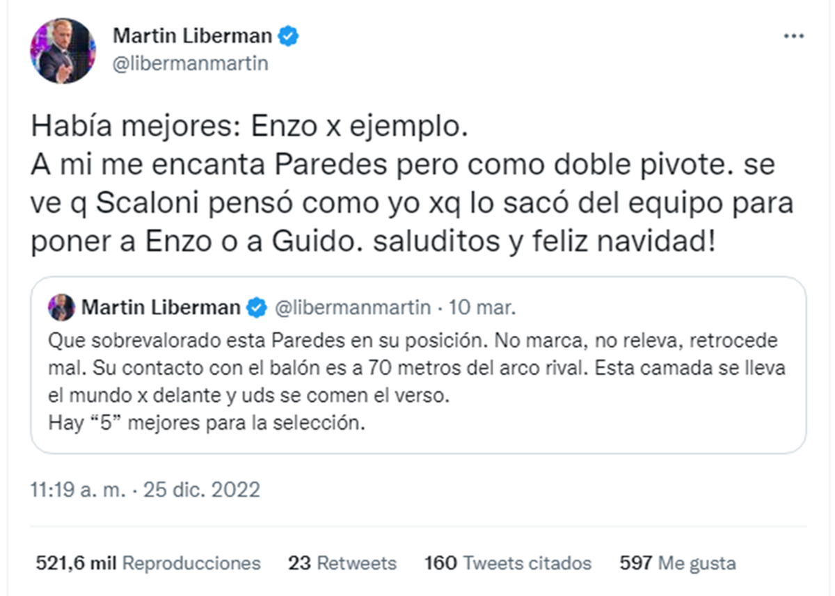 Liberman se jactó de ser uno de los descubridores del jugador del Benfica, que tuvo un Mundial memorable.