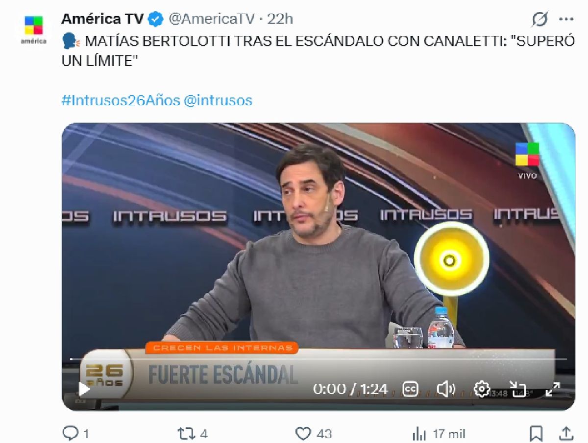 Mat&iacute;as Bertolotti se refiri&oacute; a su cuestionamiento a Ricardo Canaletti.