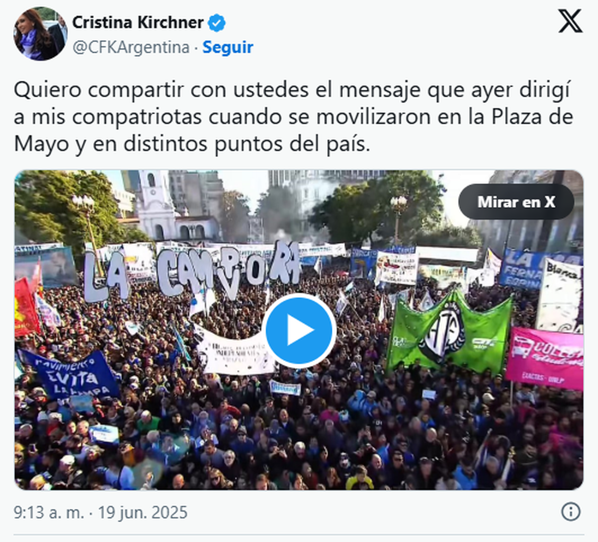 El posteo de Cristina Kirchner en su segundo día de prisión domiciliaria mientras espera definiciones judiciales sobre si puede salir al balcón. El posteo de Cristina Kirchner en su segundo día de prisión domiciliaria mientras espera definiciones judiciales sobre si puede salir al balcón.