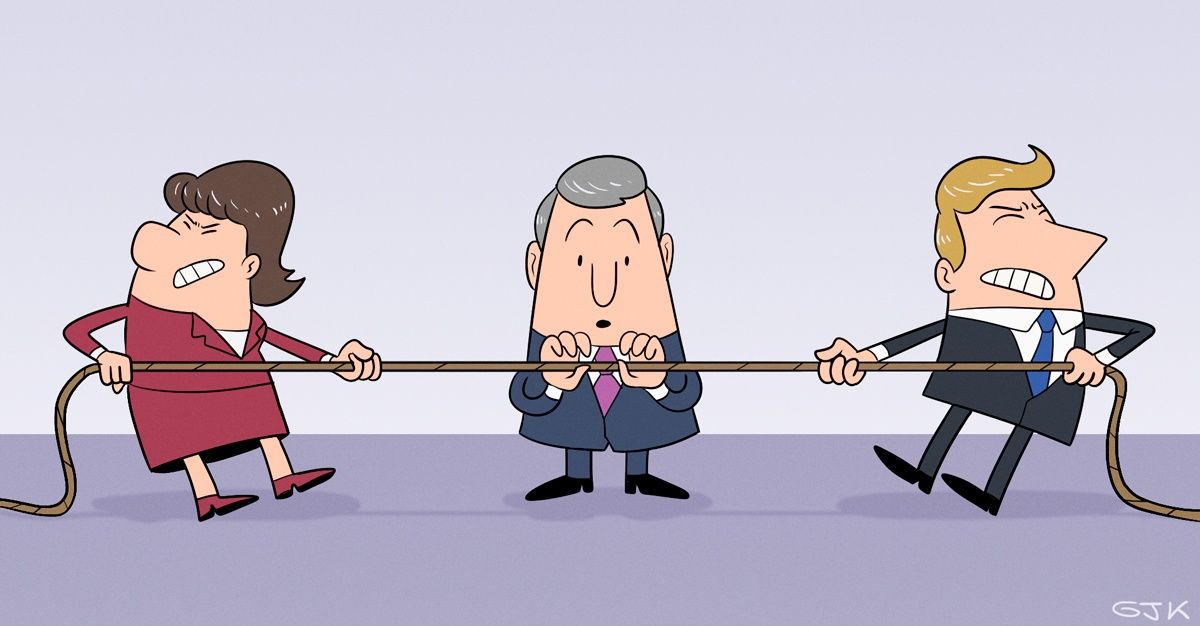 En El Definido, de Santiago de Chile, el dibujante Gojko Franulic ilustró así una nota que se tituló "¿Queremos que exista un centro político? ¿Cómo debe ser?". En El Definido, de Santiago de Chile, el dibujante Gojko Franulic ilustró así una nota que se tituló "¿Queremos que exista un centro político? ¿Cómo debe ser?".