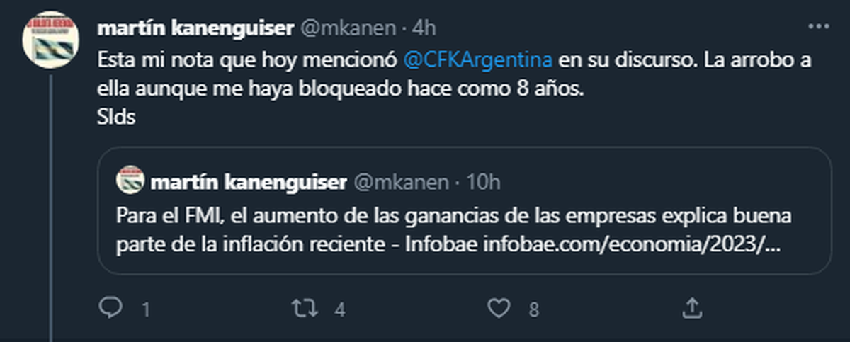 Además, remató con que lo tiene bloqueado. Además, remató con que lo tiene bloqueado.