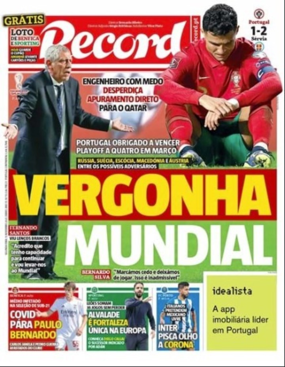 La tapa de Record tras la decepci&oacute;n portuguesa.