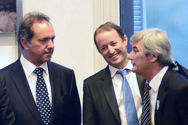 Scioli e Insaurralde este miércoles en la Casa Rosada. ¿Podrá el gobernador transferir parte de su capital político al candidato oficialista? Foto: NA.