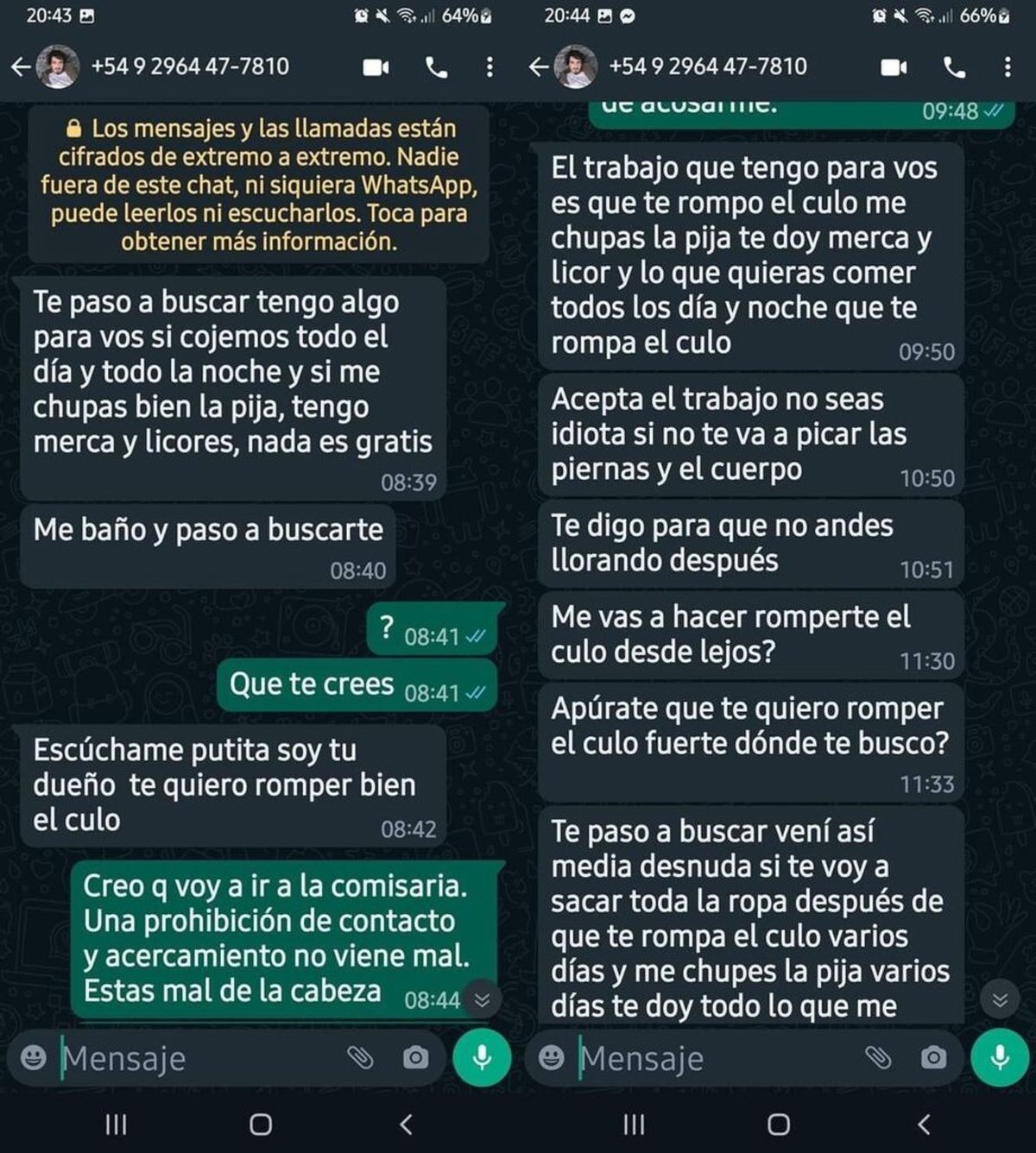 Captura de las conversaciones entre la homicida y su acosador (Foto: VíaSzeta)