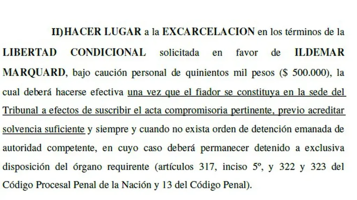 El fallo del TOF N°3 que excarceló a Marquard. (Gentileza Infobae) (Foto: La Voz)