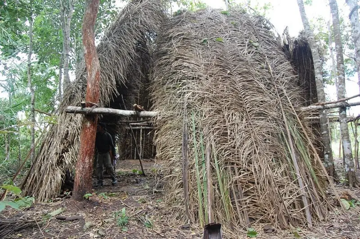 Un refugio temporal que forma parte de la dinámica nómada de la comunidad. | BBC Un refugio temporal que forma parte de la dinámica nómada de la comunidad. | BBC