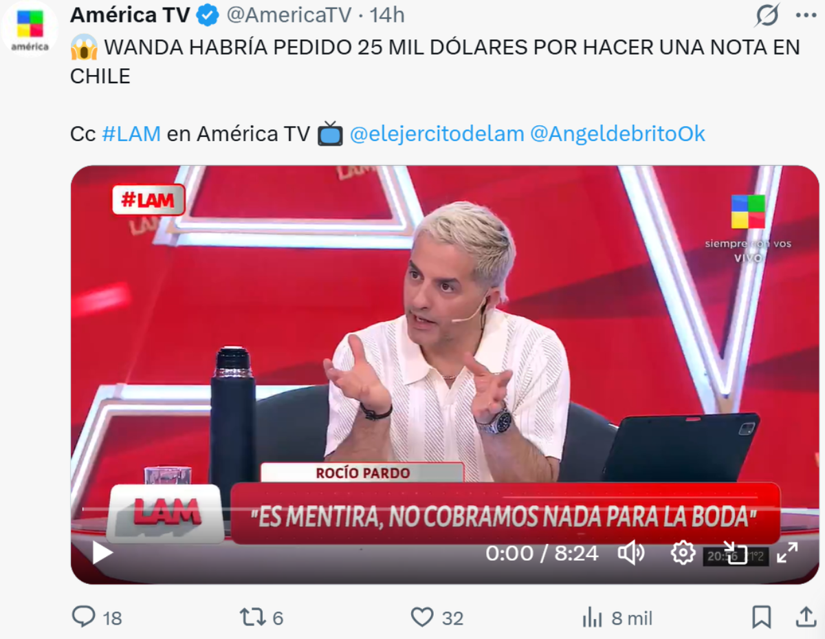 Ángel de Brito reveló el monto que pidió Wanda Nara por una nota en Chile. Ángel de Brito reveló el monto que pidió Wanda Nara por una nota en Chile.