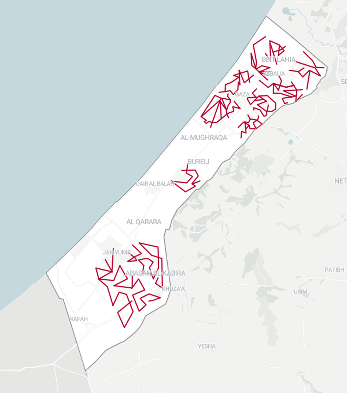 Red de túneles de Hamas en Gaza. Mapa de los túneles que los israelíes proclaman haber destruido mediante ataques aéreos. Red de túneles de Hamas en Gaza. Mapa de los túneles que los israelíes proclaman haber destruido mediante ataques aéreos.