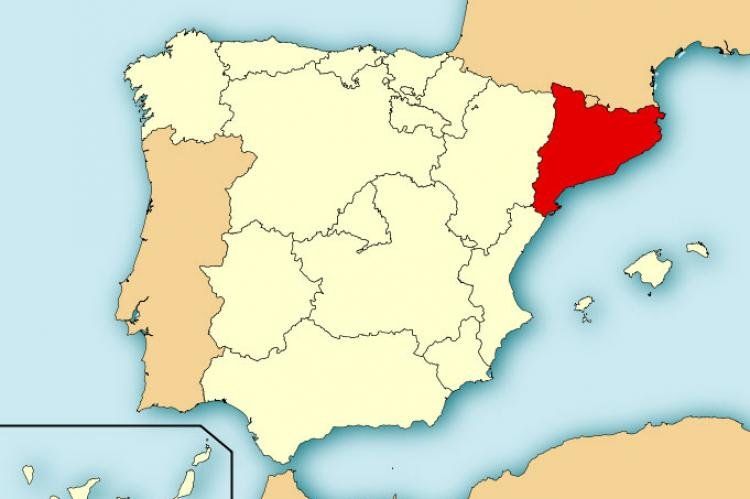 Mapa de España y en rojo Catalunya.