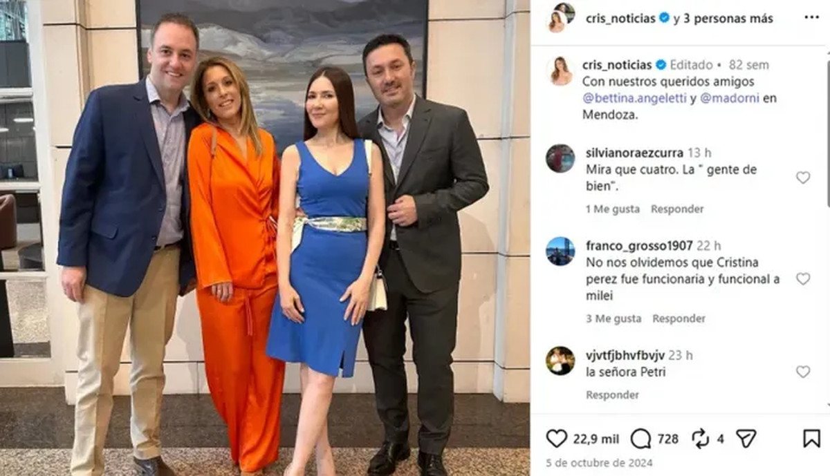 Cristina Pérez cuestionó públicamente el patrimonio y los gastos de Adorni. La crítica impactó fuerte porque existía una relación personal y política muy cercana entre el funcionario y la periodista. Fuente: Instagram Cristina Pérez cuestionó públicamente el patrimonio y los gastos de Adorni. La crítica impactó fuerte porque existía una relación personal y política muy cercana entre el funcionario y la periodista. Fuente: Instagram