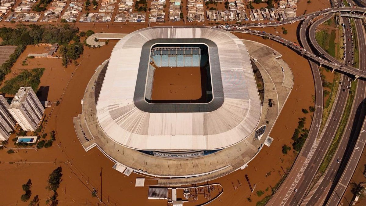 El estadio Arena do Gremio de Brasil, inundado&nbsp;