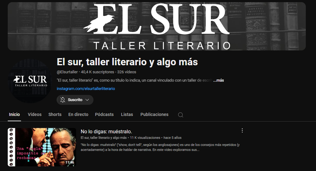 Si quieren iniciar el camino de la escritura creativa, o todavía mejor, pulir ideas, acérquense al canal de YouTube. ¡Anótense en el taller que dicta! Si quieren iniciar el camino de la escritura creativa, o todavía mejor, pulir ideas, acérquense al canal de YouTube. ¡Anótense en el taller que dicta! 
