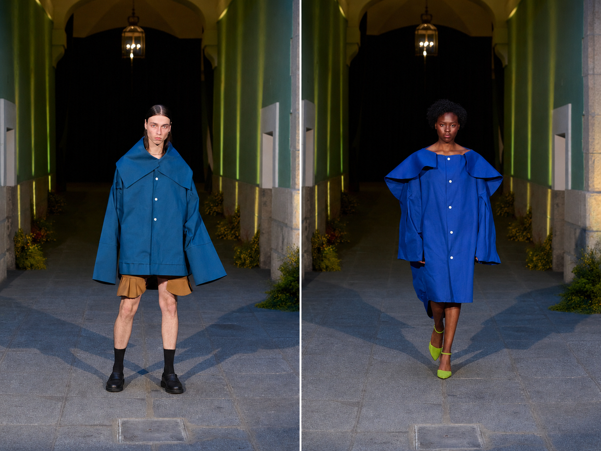 Algunos de los looks de SAÁG presentados en Puente Internacional: siluetas amplias, cuellos marcados y una lectura contemporánea del abrigo como pieza arquitectónica. Algunos de los looks de SAÁG presentados en Puente Internacional: siluetas amplias, cuellos marcados y una lectura contemporánea del abrigo como pieza arquitectónica.