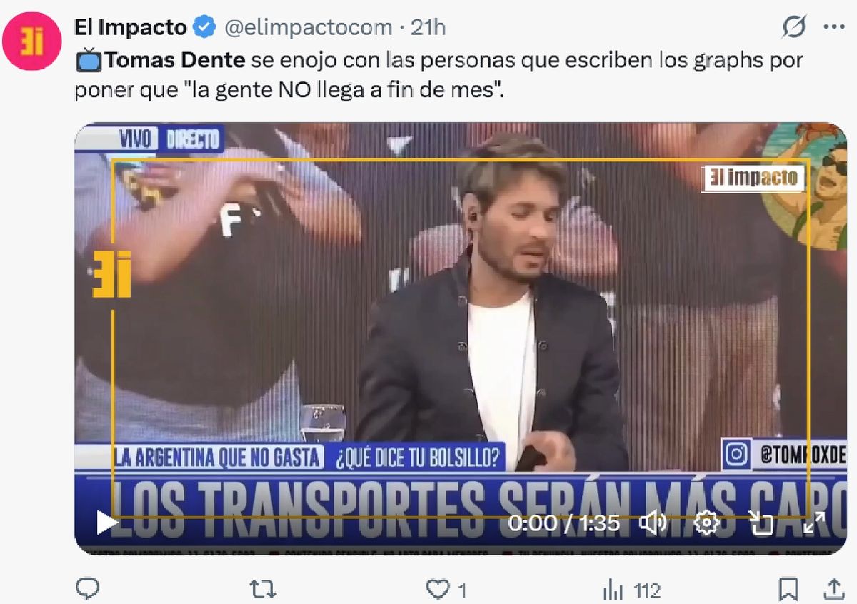 Tomás Dente retó a su producción por los zócalos que pusieron al aire. Tomás Dente retó a su producción por los zócalos que pusieron al aire.