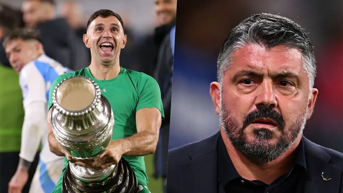 Emiliano Dibu Martínez respondió a las declaraciones del técnico de Italia, Gennaro Gattuso, por quejarse de Sudamérica: “Juegan siempre en canchas perfectas”. Emiliano Dibu Martínez respondió a las declaraciones del técnico de Italia, Gennaro Gattuso, por quejarse de Sudamérica: “Juegan siempre en canchas perfectas”.