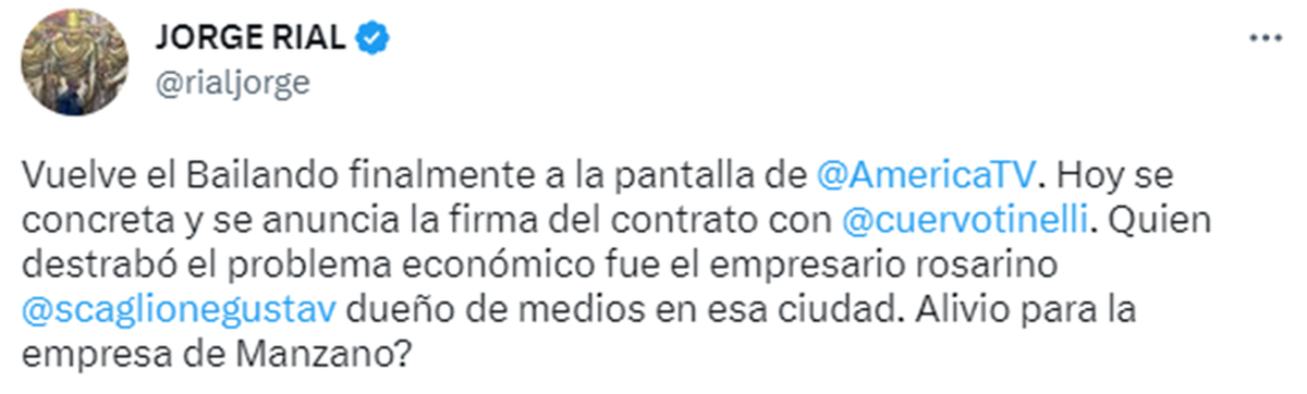 El tuit de Rial.