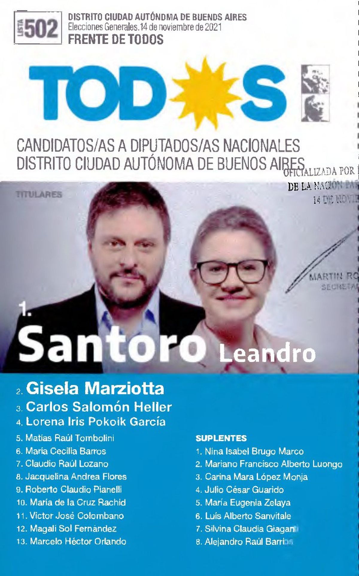 La boleta del Frente de Todos en CABA.