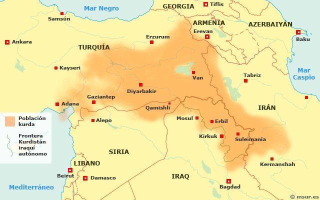 Kurdistán es el nombre de una región geográfica que actualmente forma parte de 4 Estados: Turquía, Iraq, Irán y Siria.