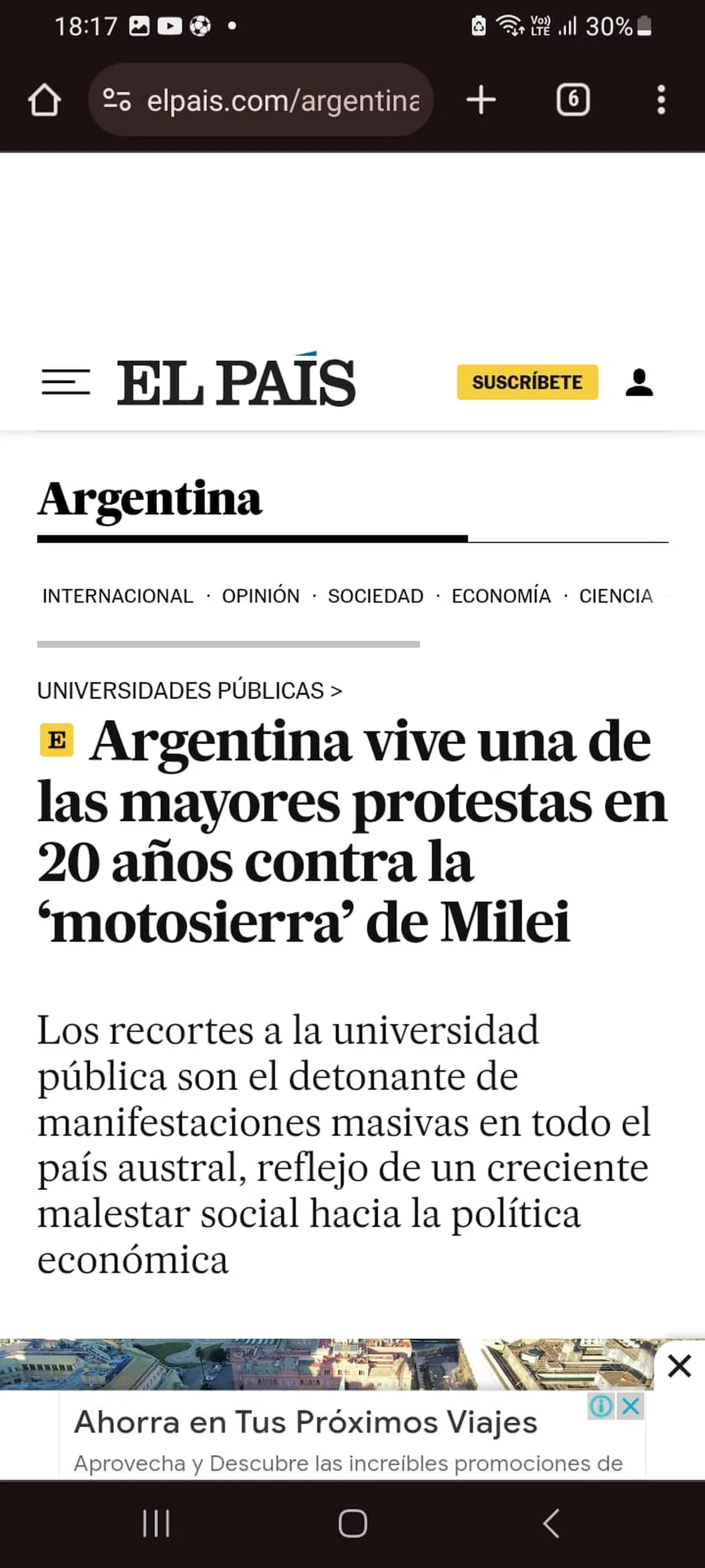 Diario El País, uno de los medios que reflejó en portada la marcha universitaria Diario El País, uno de los medios que reflejó en portada la marcha universitaria
