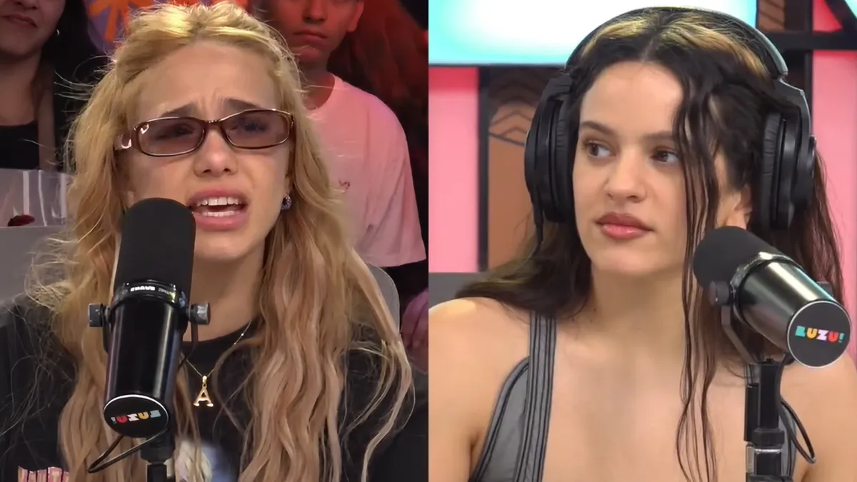 En Luzu TV, Rosalía cantó a dúo con Ángela Torres, generando lágrimas y aplausos. Ángela lanzó la frase viral "¿querés ser mi novia?", que Rosalía tomó con humor y complicidad. En Luzu TV, Rosalía cantó a dúo con Ángela Torres, generando lágrimas y aplausos. Ángela lanzó la frase viral "¿querés ser mi novia?", que Rosalía tomó con humor y complicidad.