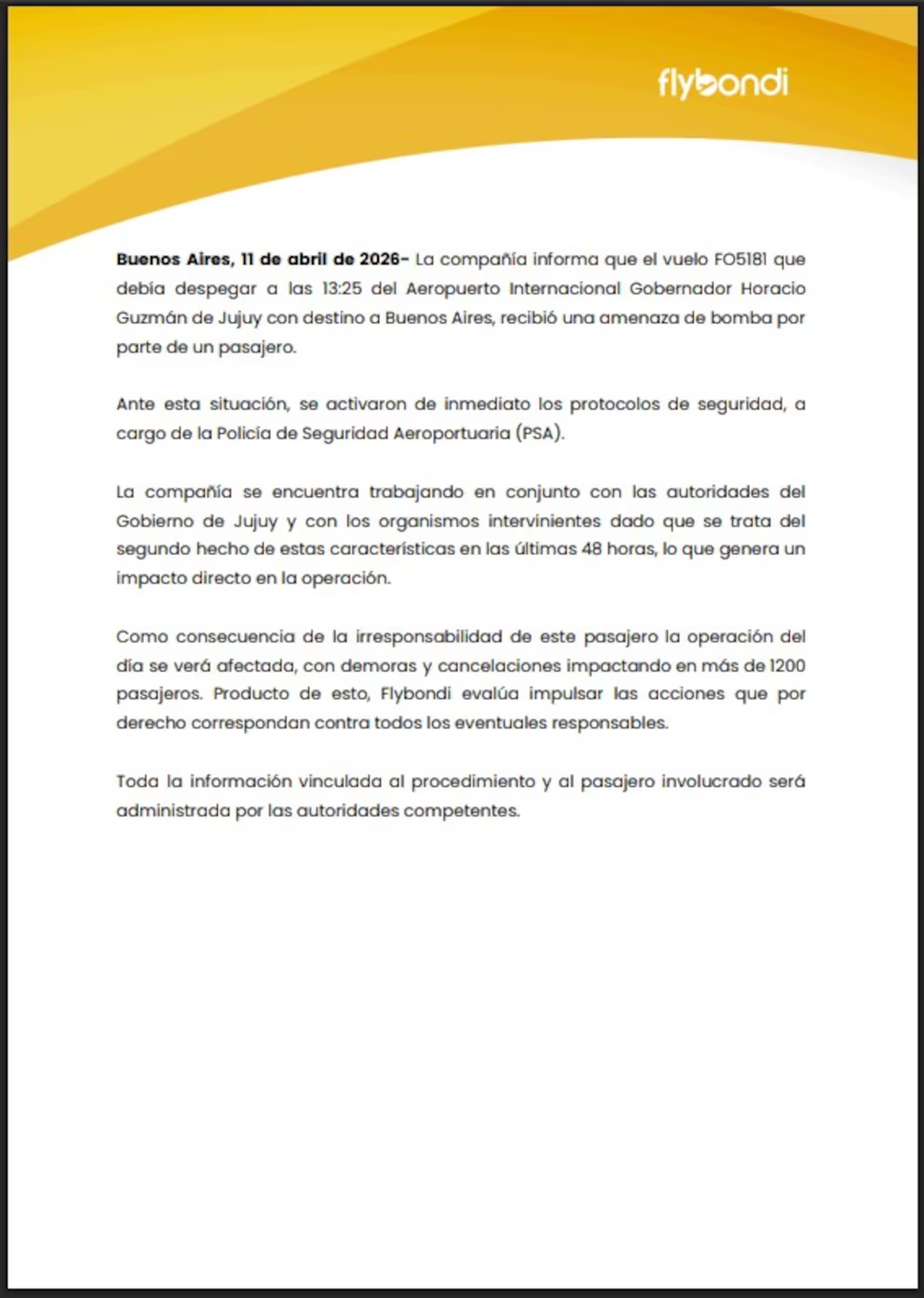 Descargo de Flybondi Descargo de Flybondi