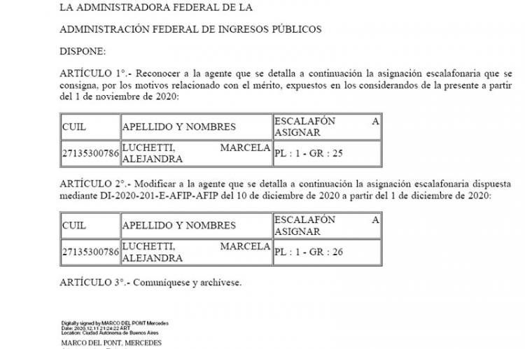 Ascenso de Luchetti en la AFIP