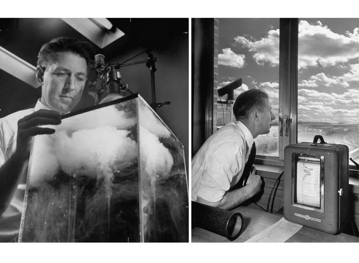 Vincent J. Schaefer en el laboratorio de investigación de General Electric, en Schenectady, Nueva York.
