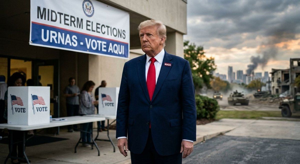 Imagen creada con IA de Donald Trump en las elecciones de medio término en Estados Unidos y en medio de una guerra. Imagen creada con IA de Donald Trump en las elecciones de medio término en Estados Unidos y en medio de una guerra.