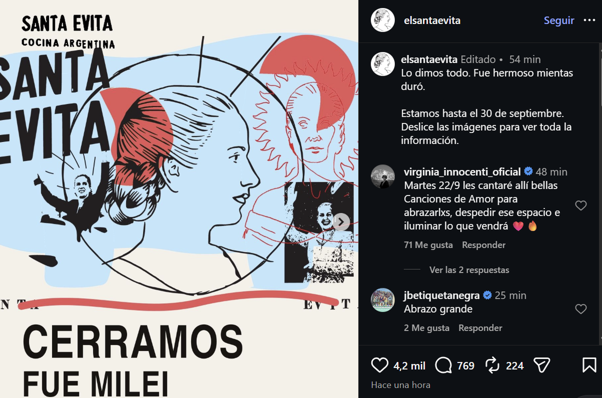 El restaurante anunció el cierre en redes sociales.