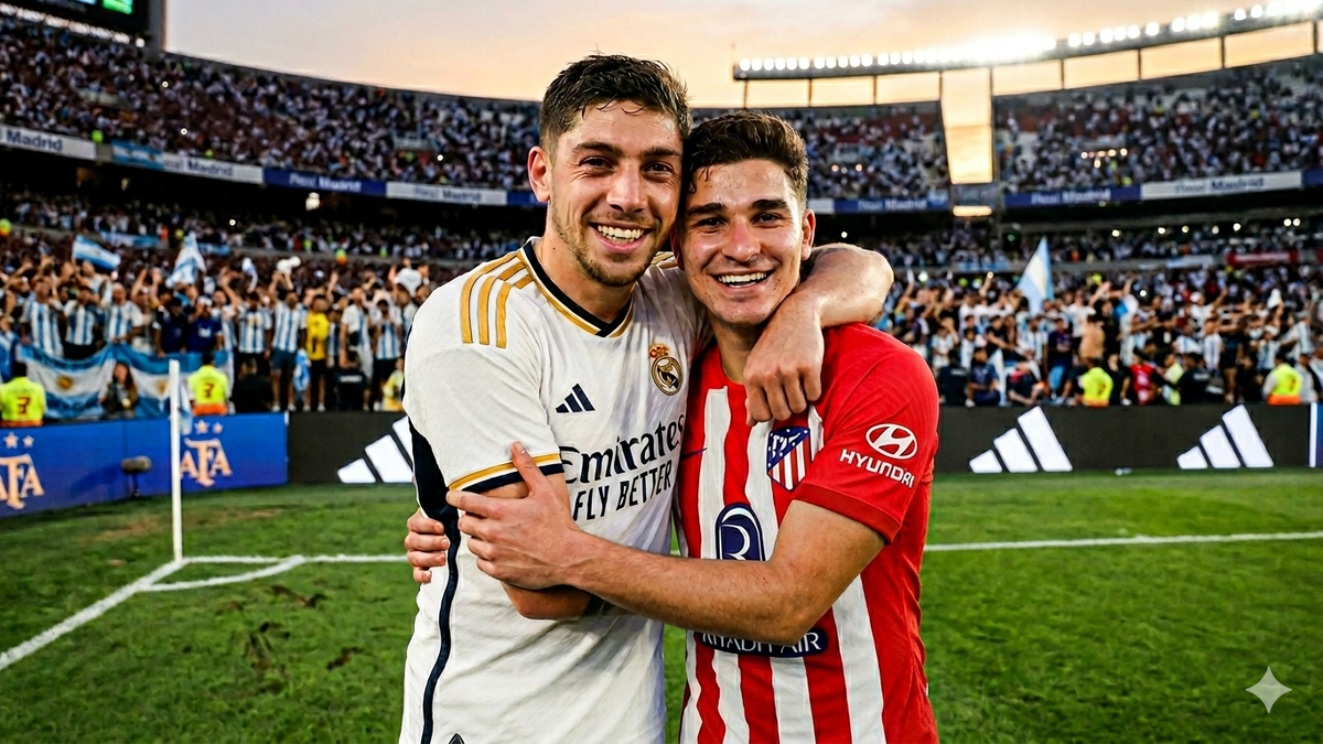 Un gigante de Europa quiere llevarse a Julián Álvarez y Federico Valverde. FOTO: IMAGEN GENERADA CON GEMINI. Un gigante de Europa quiere llevarse a Julián Álvarez y Federico Valverde. FOTO: IMAGEN GENERADA CON GEMINI.