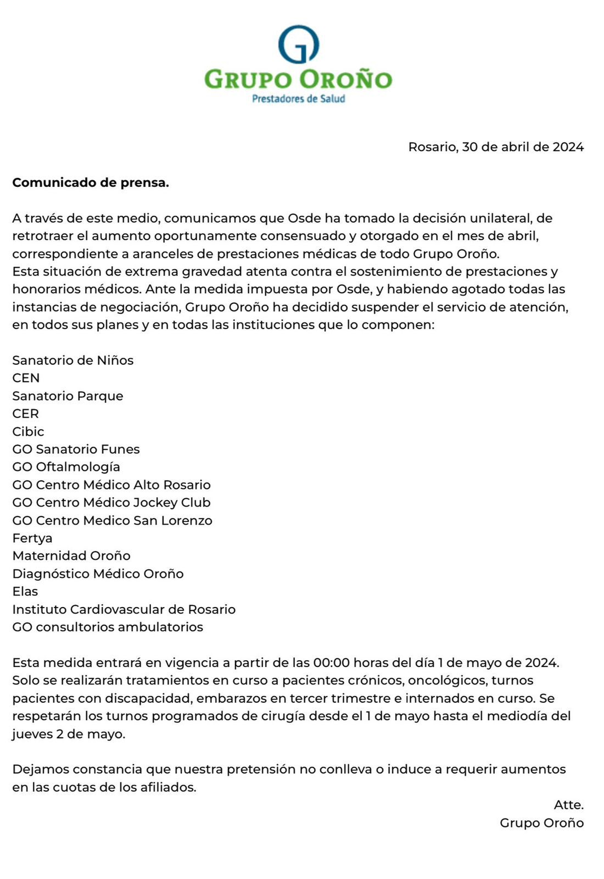 Comunicado completo. Comunicado completo.