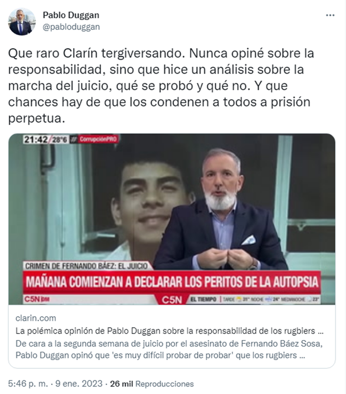Duggan respondió ante la publicación de Clarín y volvió a aclarar cuál es su punto.