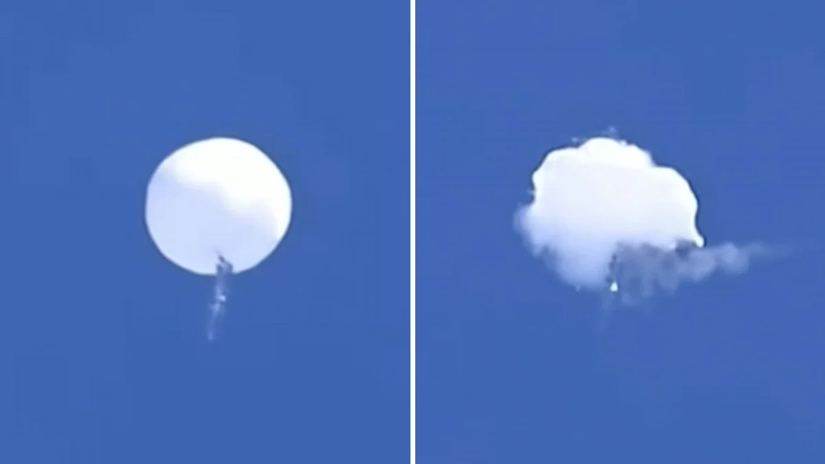 El momento en que el globo 'esp&iacute;a' de origen chino pas&oacute; a mejor vida.&nbsp;
