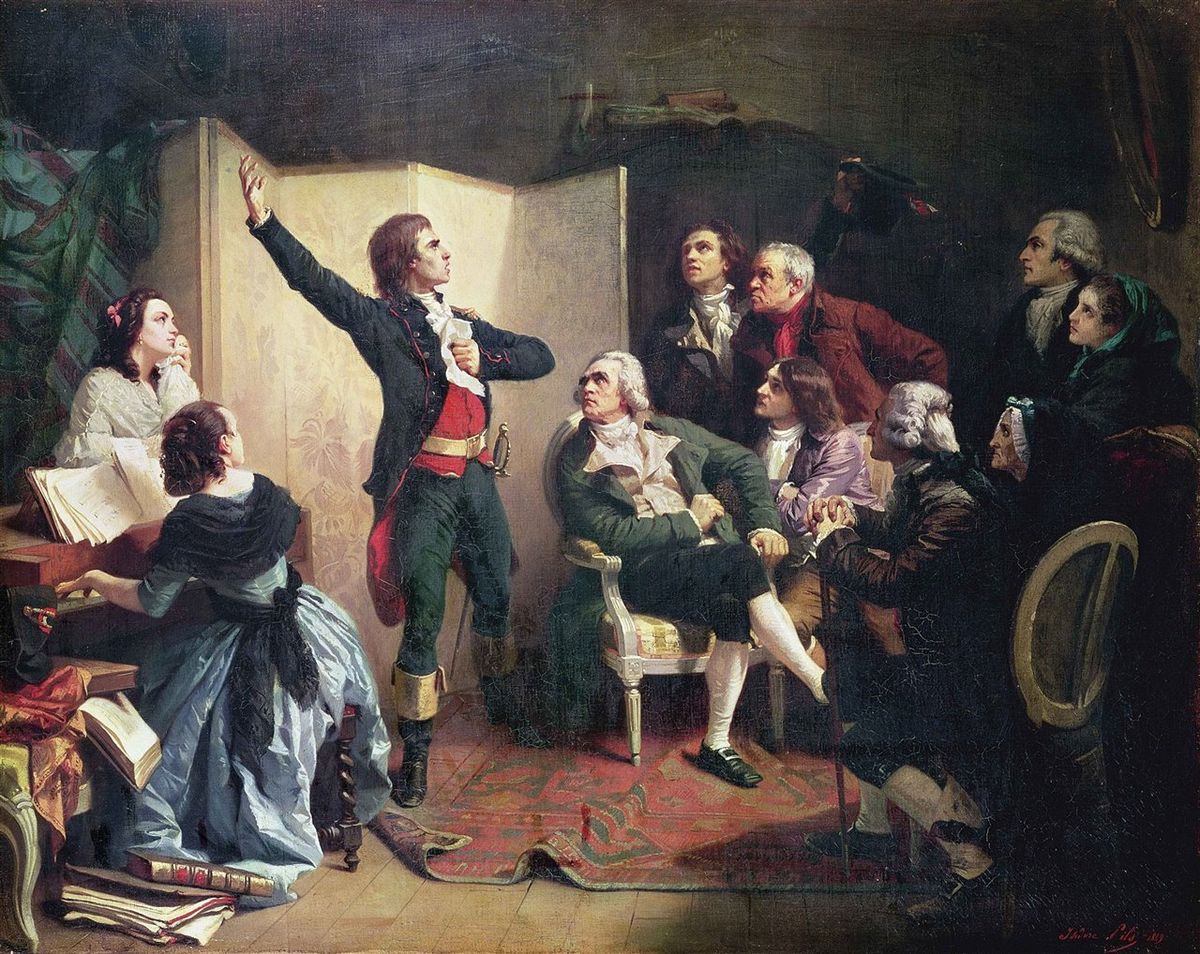 República o monarquía da igual: había que defender a Francia del enemigo. Rouget de Lisle chantant la Marseillaise, por Isidore-Alexandre-Augustin Pils.
