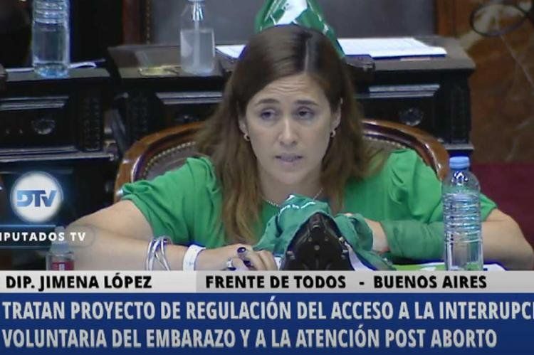 La diputada Jimena López, del FdT, durante en debate sobre el aborto legal.