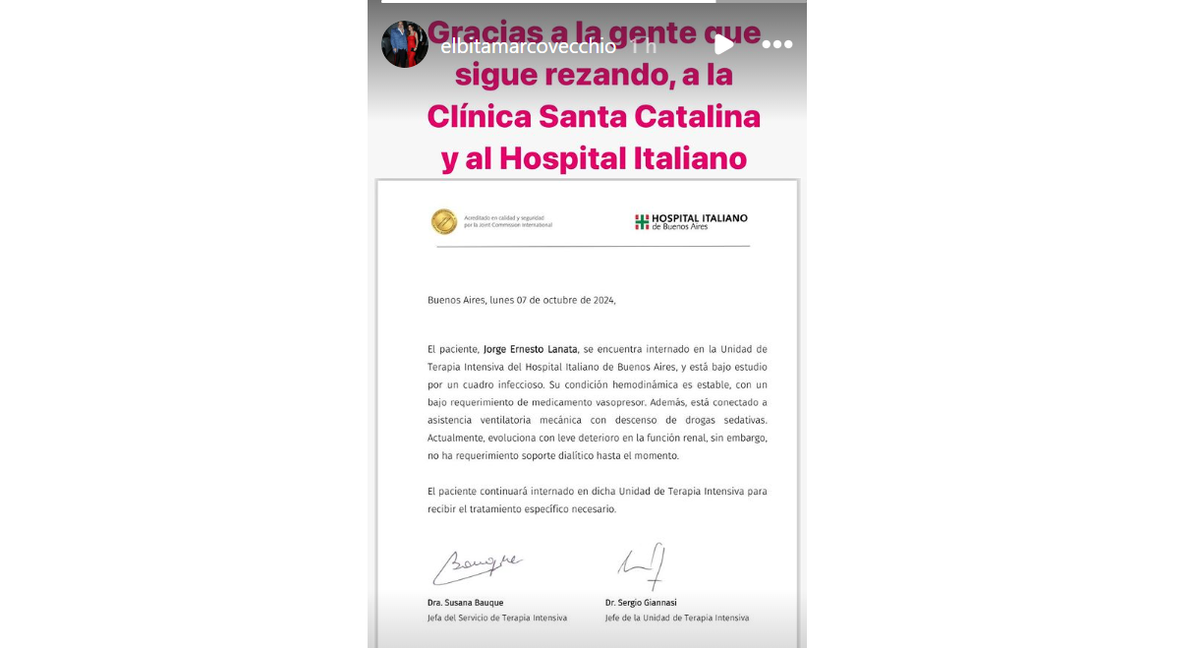 Elba Marcovecchio, esposa de Jorge Lanata, compartió el parte médico. (Foto: Instagram @elbitamarcovecchio) Elba Marcovecchio, esposa de Jorge Lanata, compartió el parte médico. (Foto: Instagram @elbitamarcovecchio)